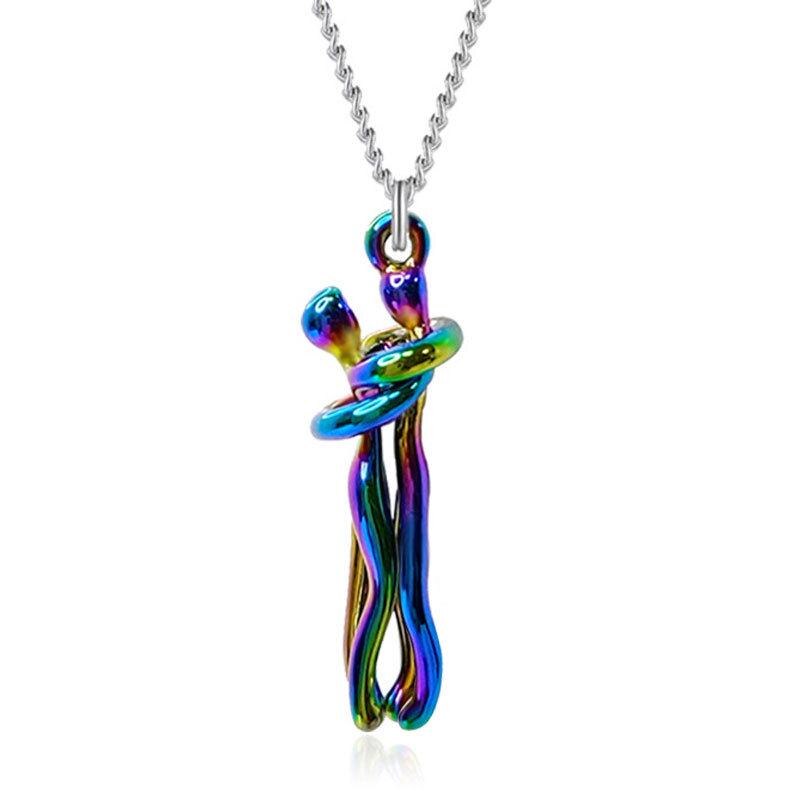 Eternal Embrace: Vintage Stainless Steel Hug Pendant Necklace-Necklace-StylinArts
