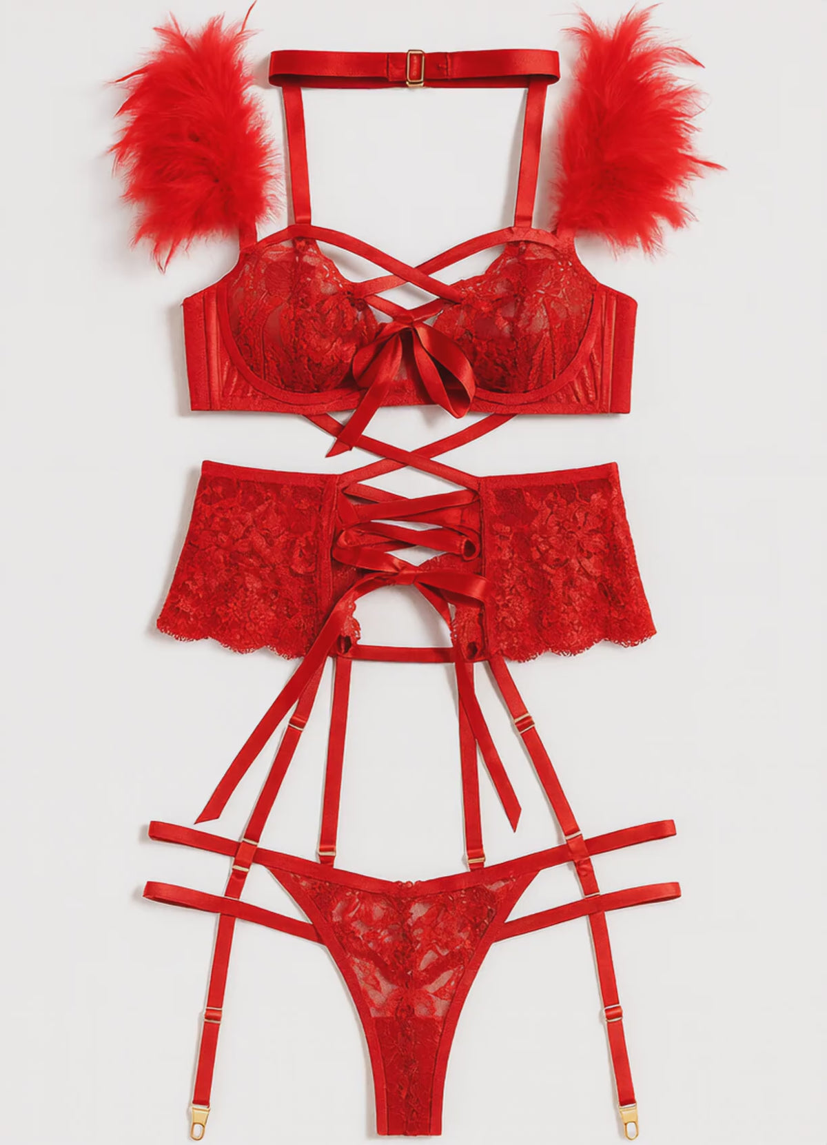 Valentina Rouge Lace Corset Ensemble