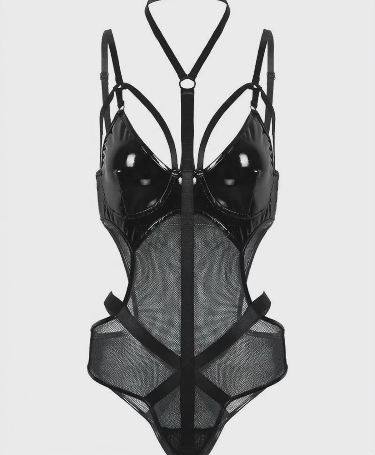 Noctyra Patent & Mesh Harness Bodysuit