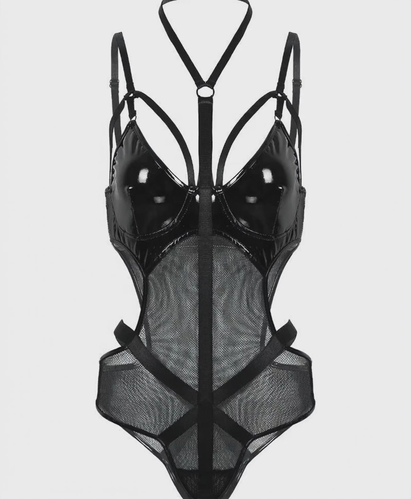Noctyra Patent & Mesh Harness Bodysuit