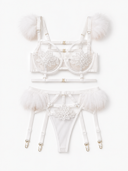 Celestia Plume Embroidered Garter Set