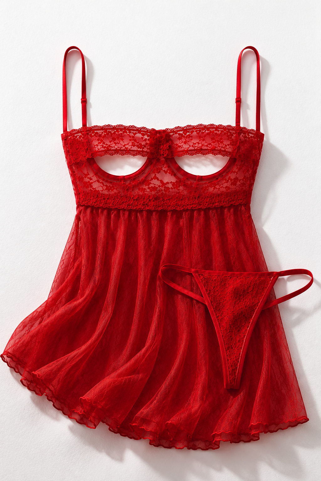 Ethereal Allure: Sheer Babydoll Lingerie Set with Lace Detail