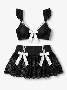 Elegant Lace 3‑Piece Babydoll Set (Black Lace Set)