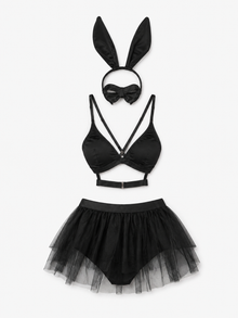 Strappy Bunny Tulle Set – Iridescent Pink or Noir Black with Bowtie & Ears
