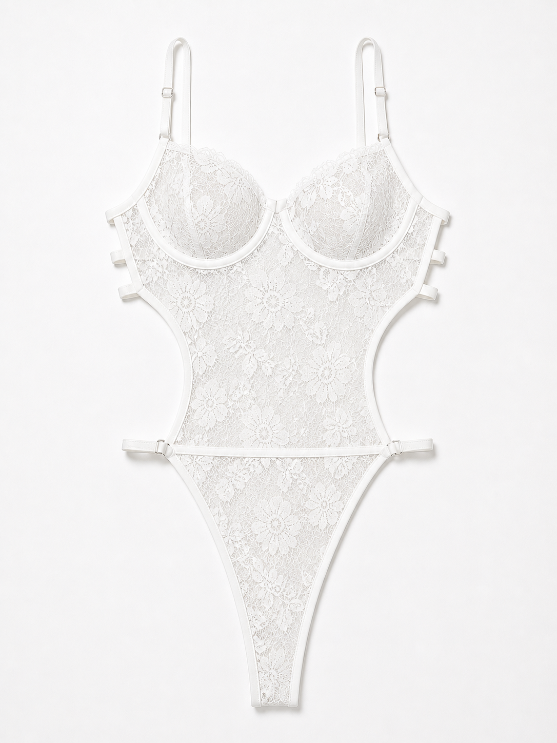 Silver Lace Cut-Out Bodysuit with Underwire Support