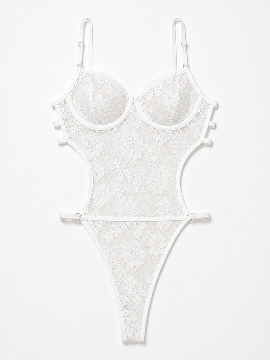 Silver Lace Cut-Out Bodysuit with Underwire Support