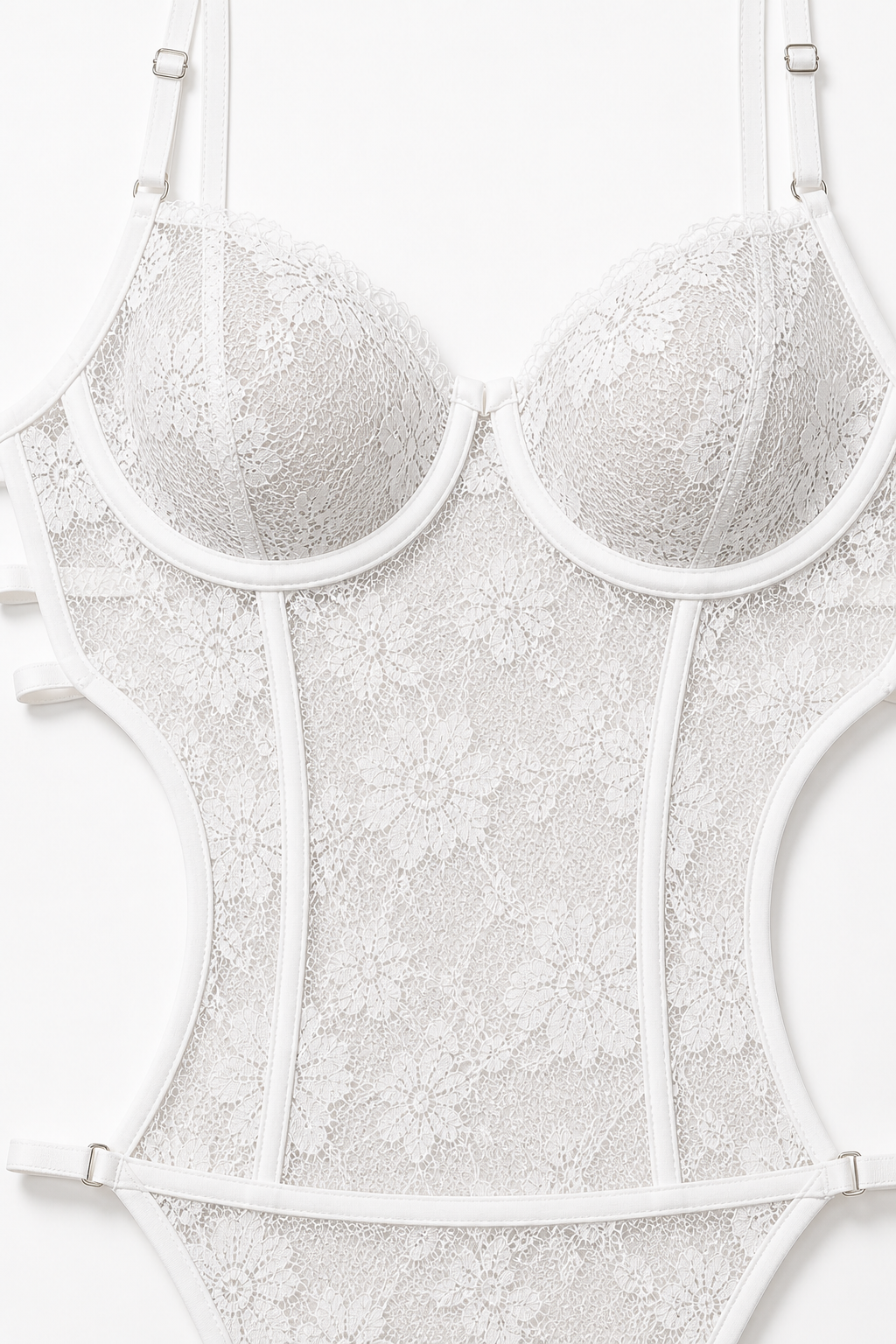 Silver Lace Cut-Out Bodysuit with Underwire Support