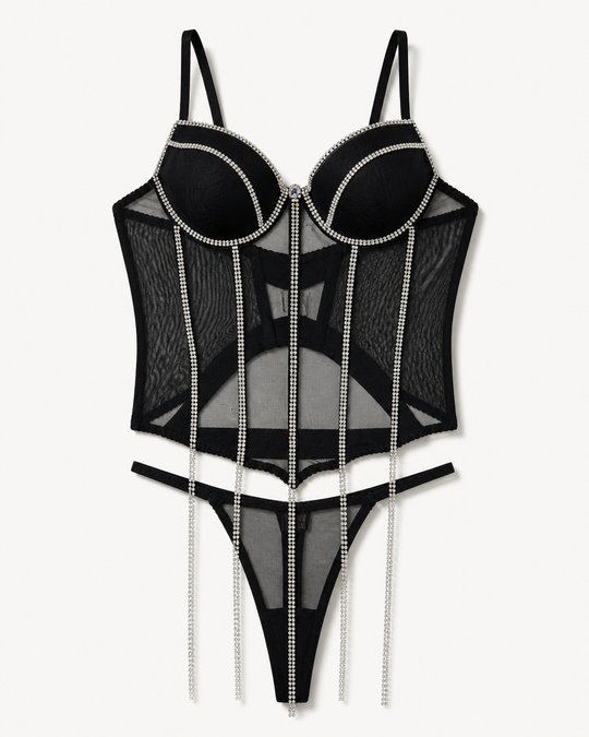 Luxe SeductCelestine Crystal-Trim Mesh Bodysuit