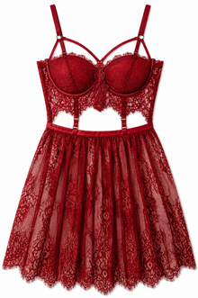 Lace Peekaboo Lingerie Set – Strappy Bra & Sheer Skirt