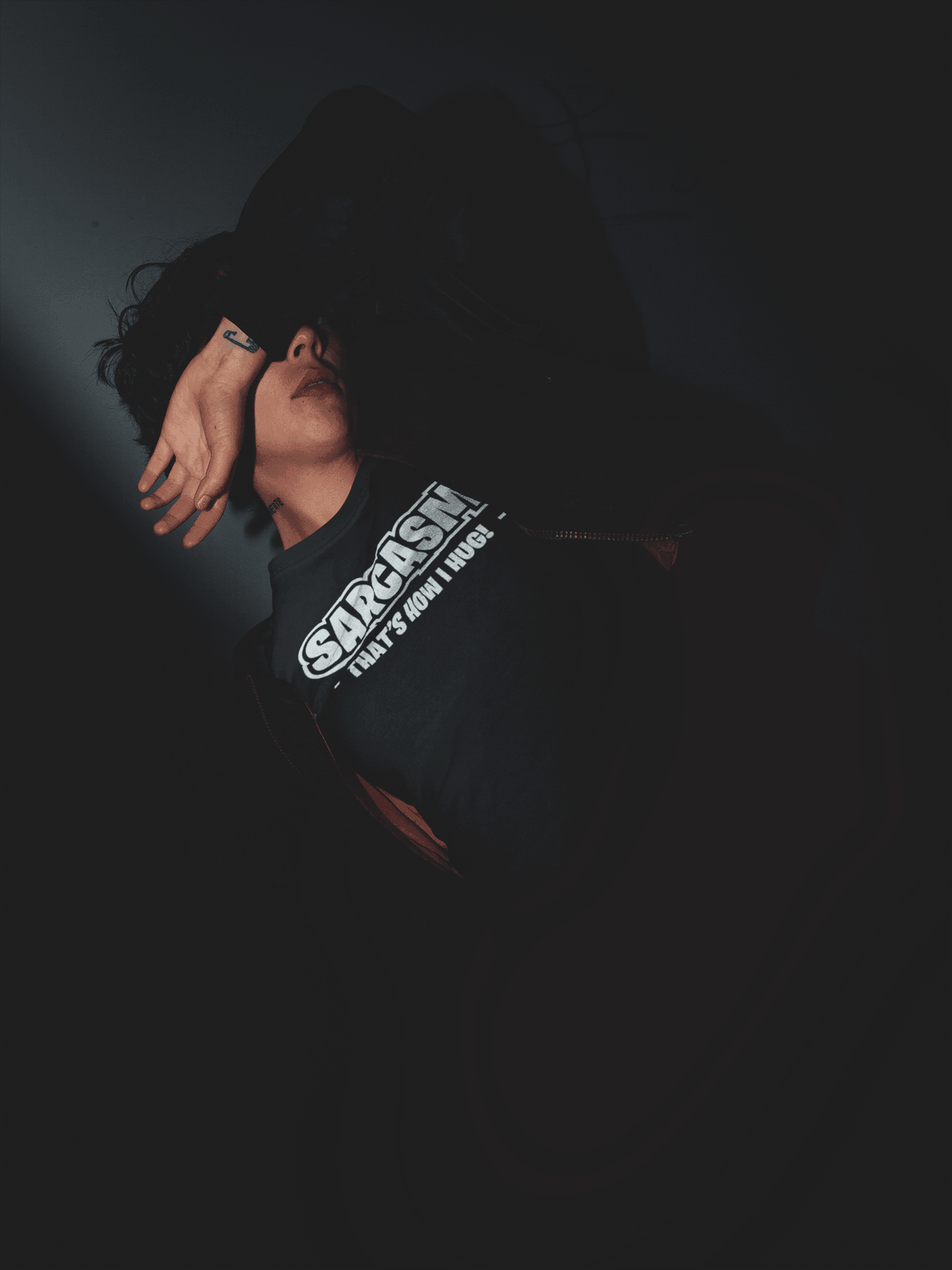 SARCASM HUG T-shirt-Black-S-Regular Fit Tee-StylinArts