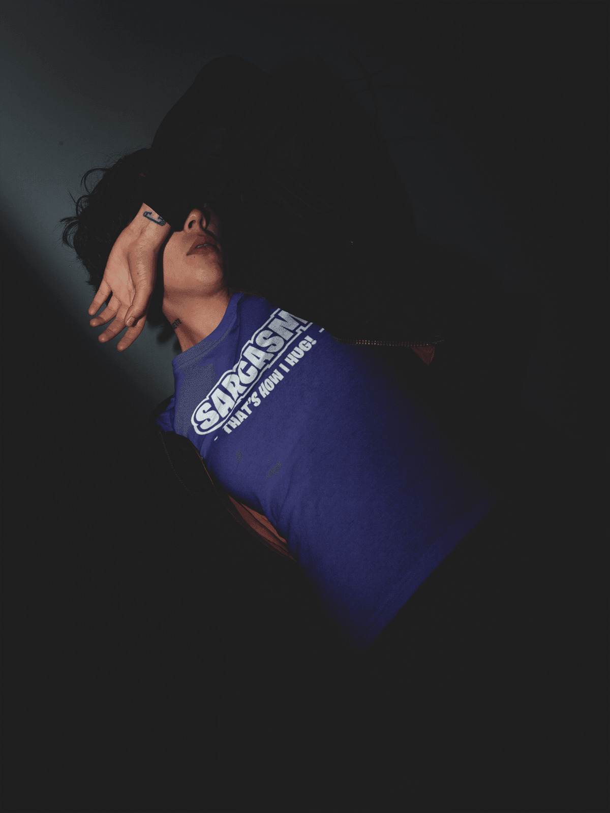 SARCASM HUG T-shirt-Navy-S-Regular Fit Tee-StylinArts