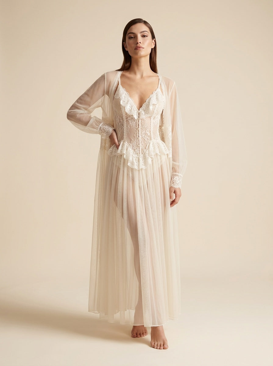 Sogno di Firenze Sheer Lace Robe Lingerie Set