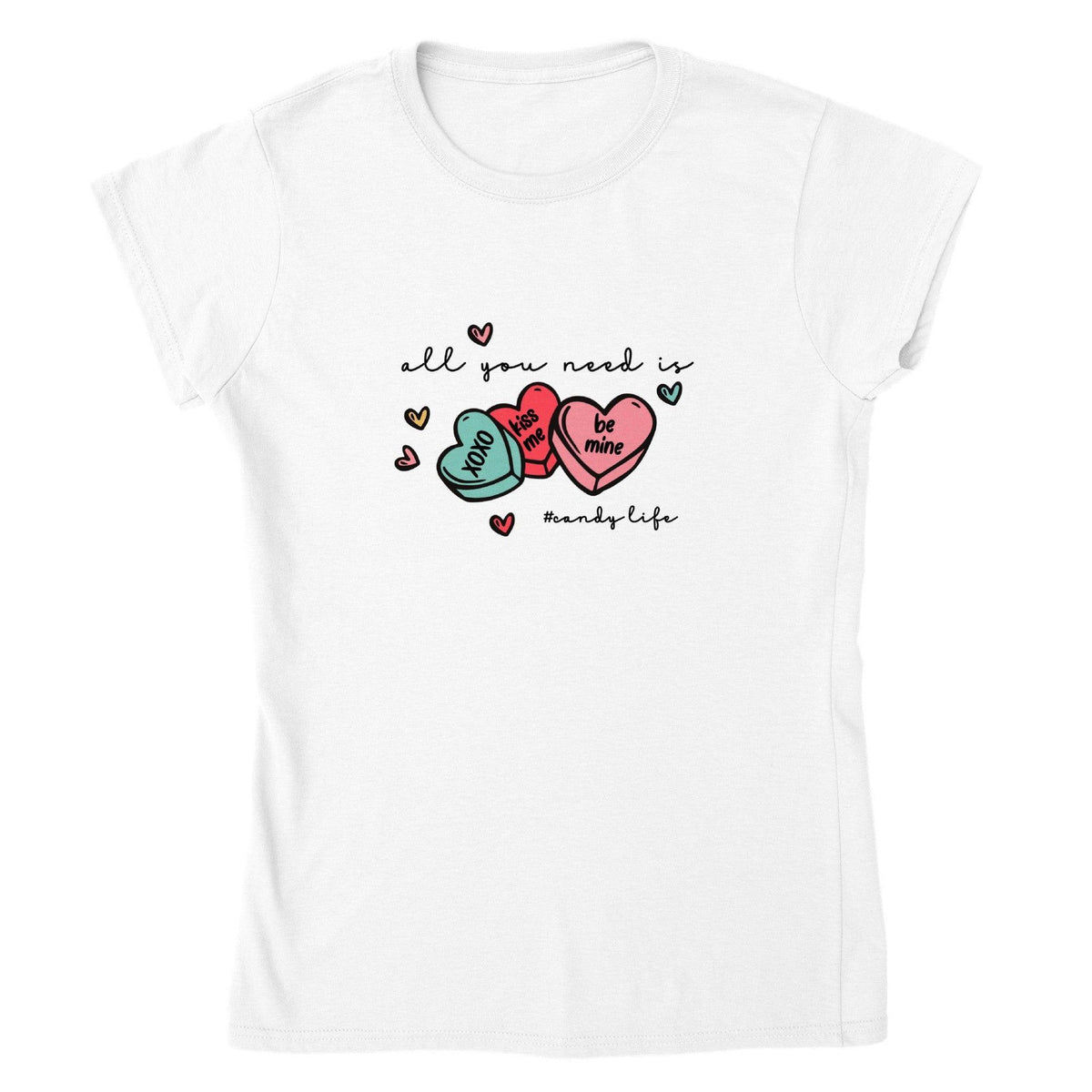 All You Need Is Candy Hearts Valentine’s Tee-White-S-Regular Fit Tee-StylinArts