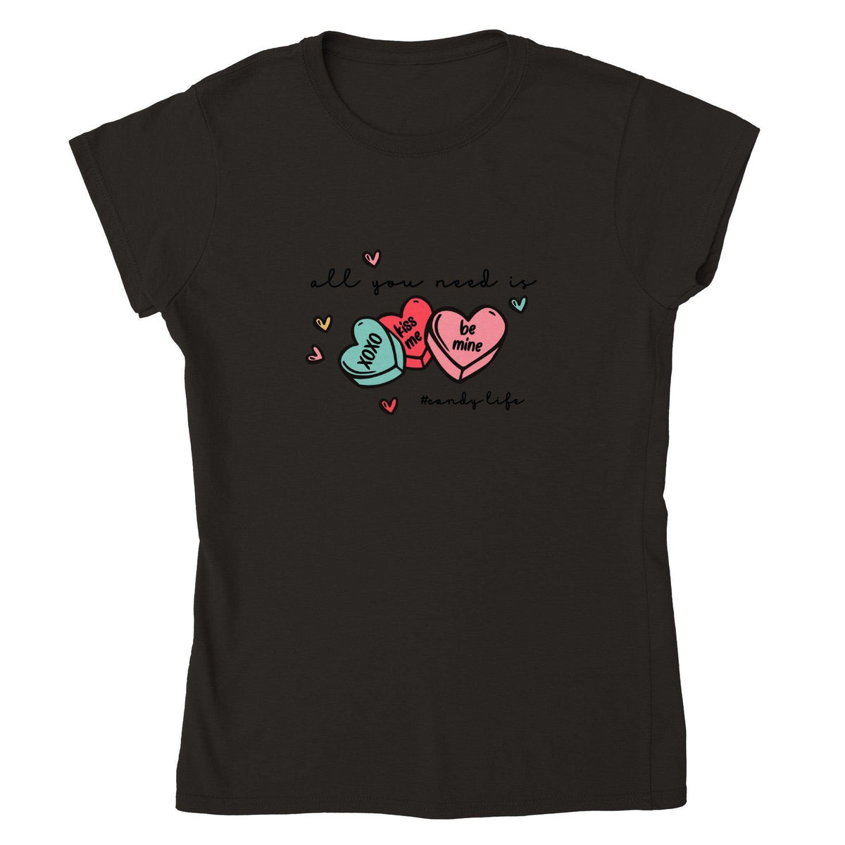 All You Need Is Candy Hearts Valentine’s Tee-White-S-Regular Fit Tee-StylinArts
