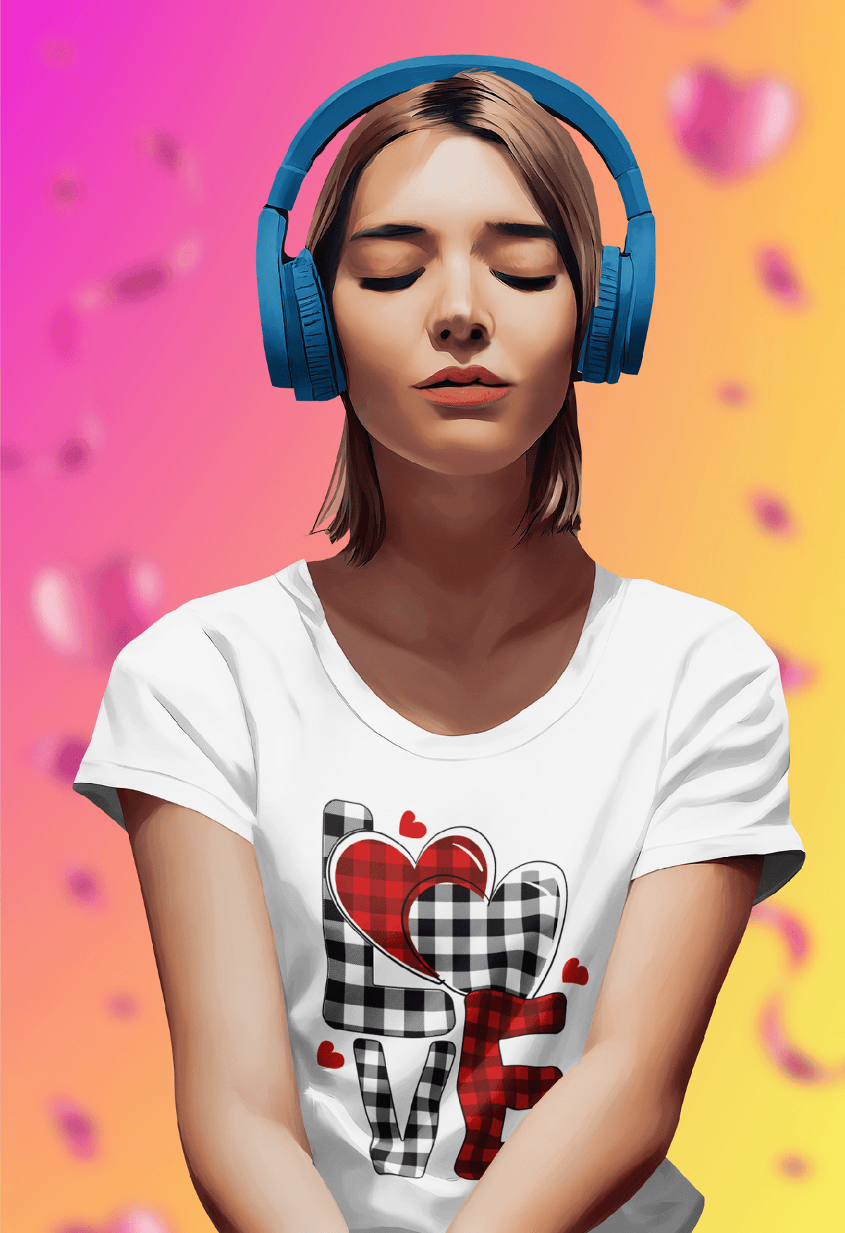 Buffalo Plaid LOVE Block Tee-White-S-Regular Fit Tee-StylinArts