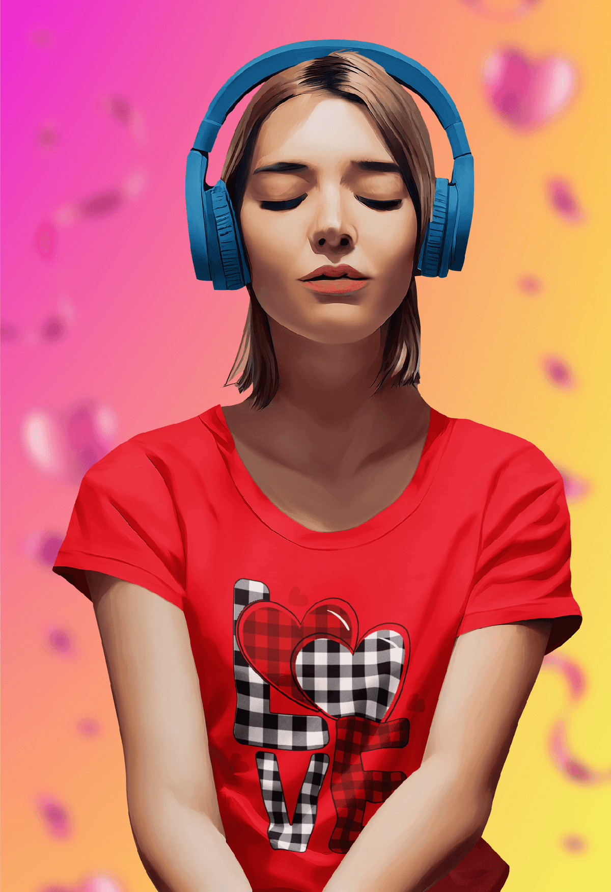 Buffalo Plaid LOVE Block Tee-Red-S-Regular Fit Tee-StylinArts