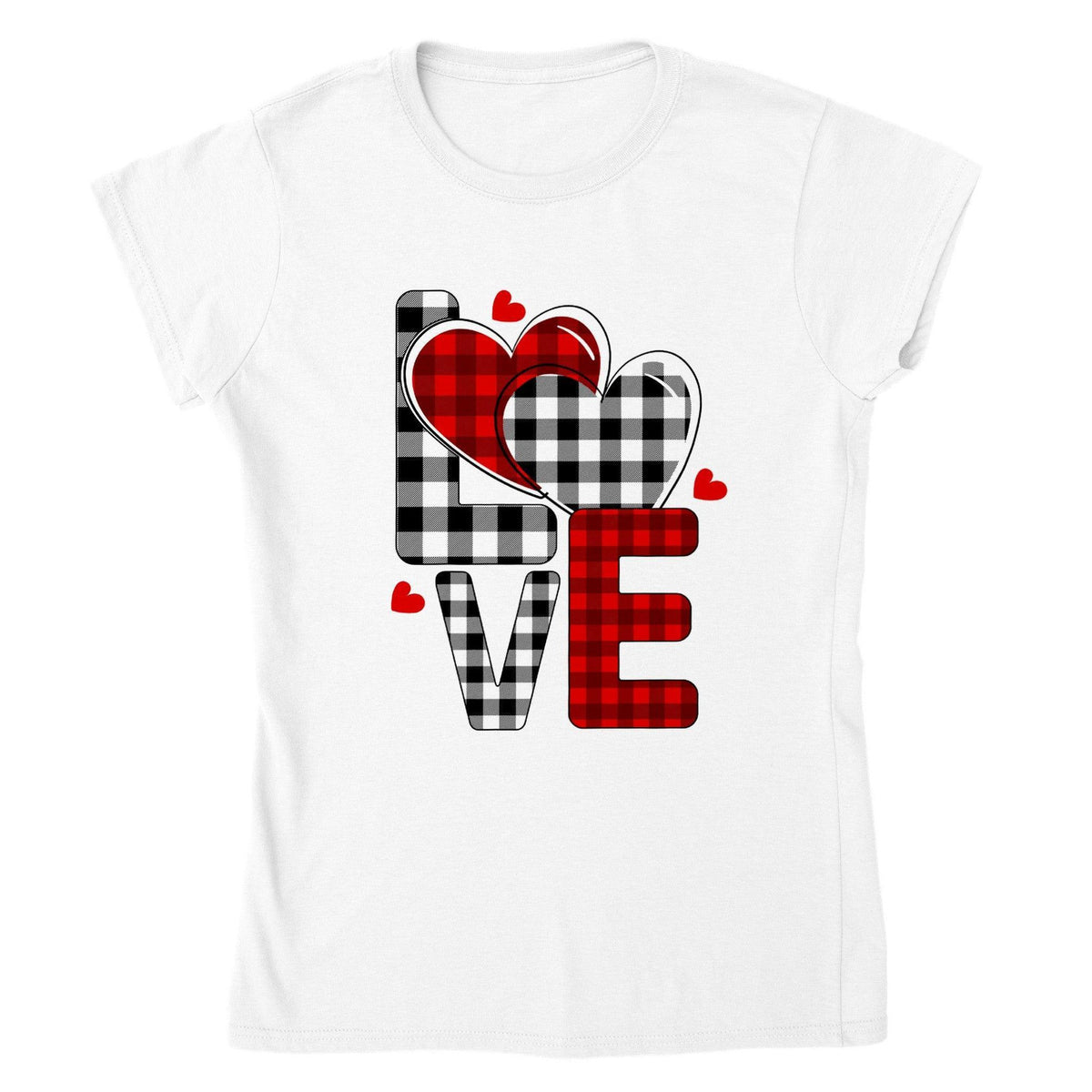 Buffalo Plaid LOVE Block Tee-White-S-Regular Fit Tee-StylinArts