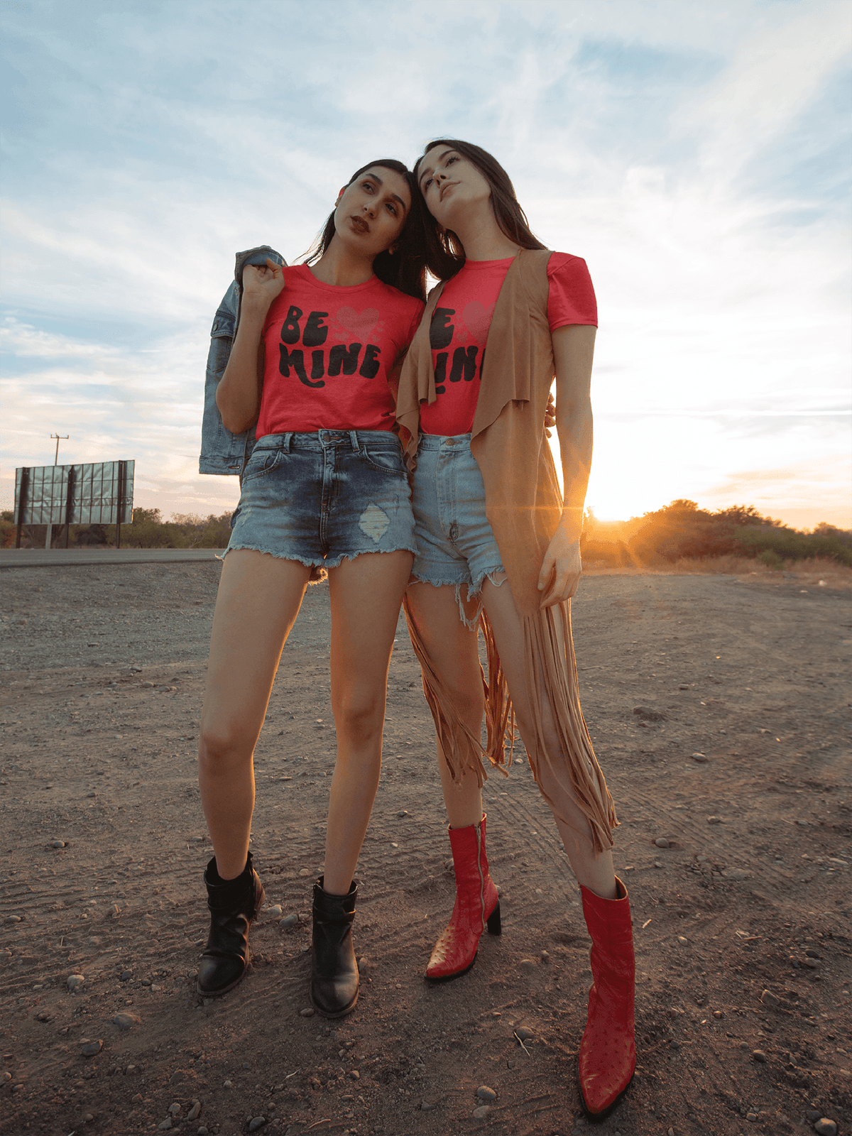 Be Mine Bold Letter Tee – Sunset Love Edition-Red-S-Regular Fit Tee-StylinArts