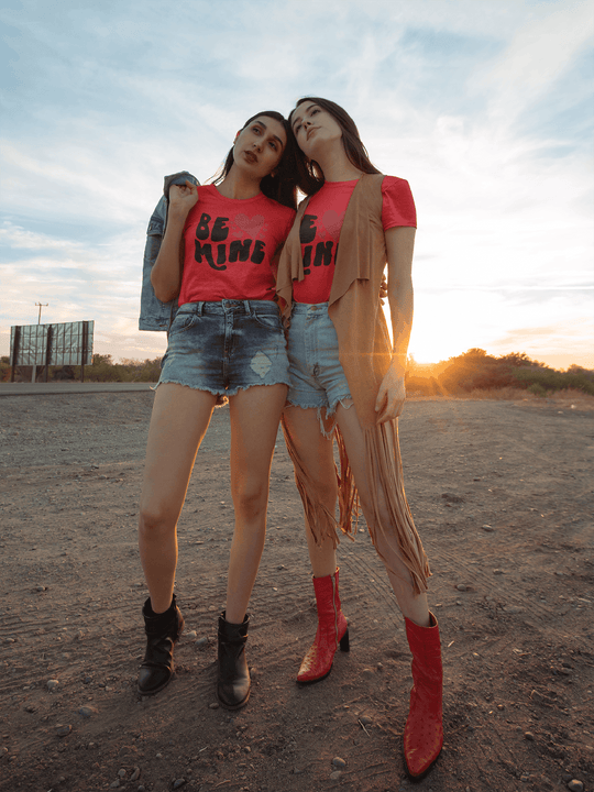 Be Mine Bold Letter Tee – Sunset Love Edition-Red-S-Regular Fit Tee-StylinArts