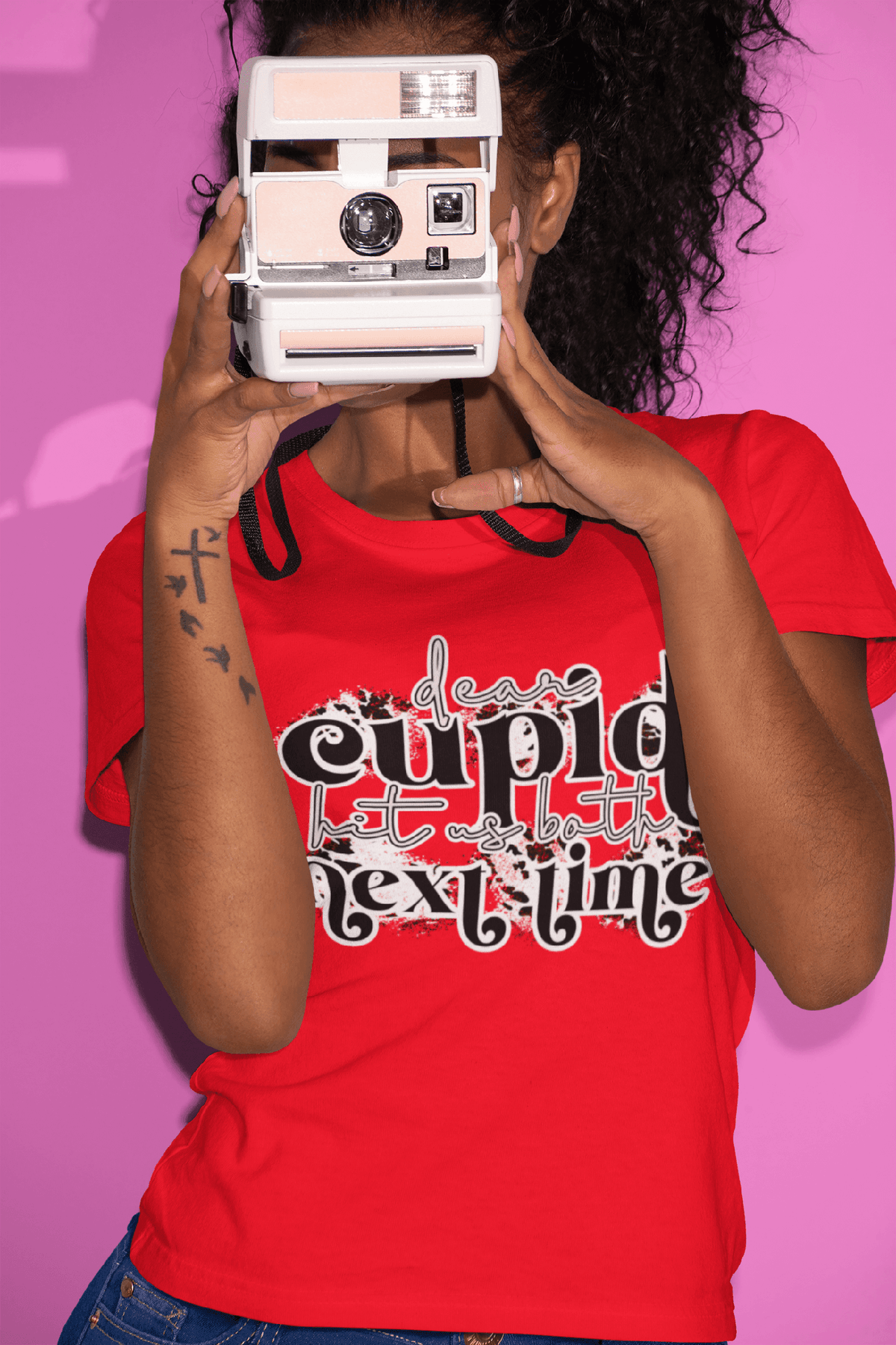 Dear Cupid, Hit Us Both Next Time T-Shirt – Punk Anti-Valentine’s Grunge Tee-Red-S-Regular Fit Tee-StylinArts