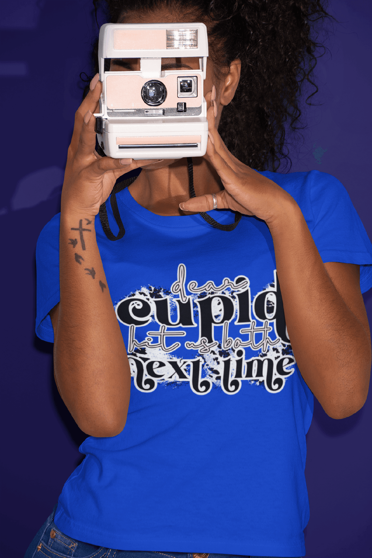 Dear Cupid, Hit Us Both Next Time T-Shirt – Punk Anti-Valentine’s Grunge Tee-Royal-S-Regular Fit Tee-StylinArts