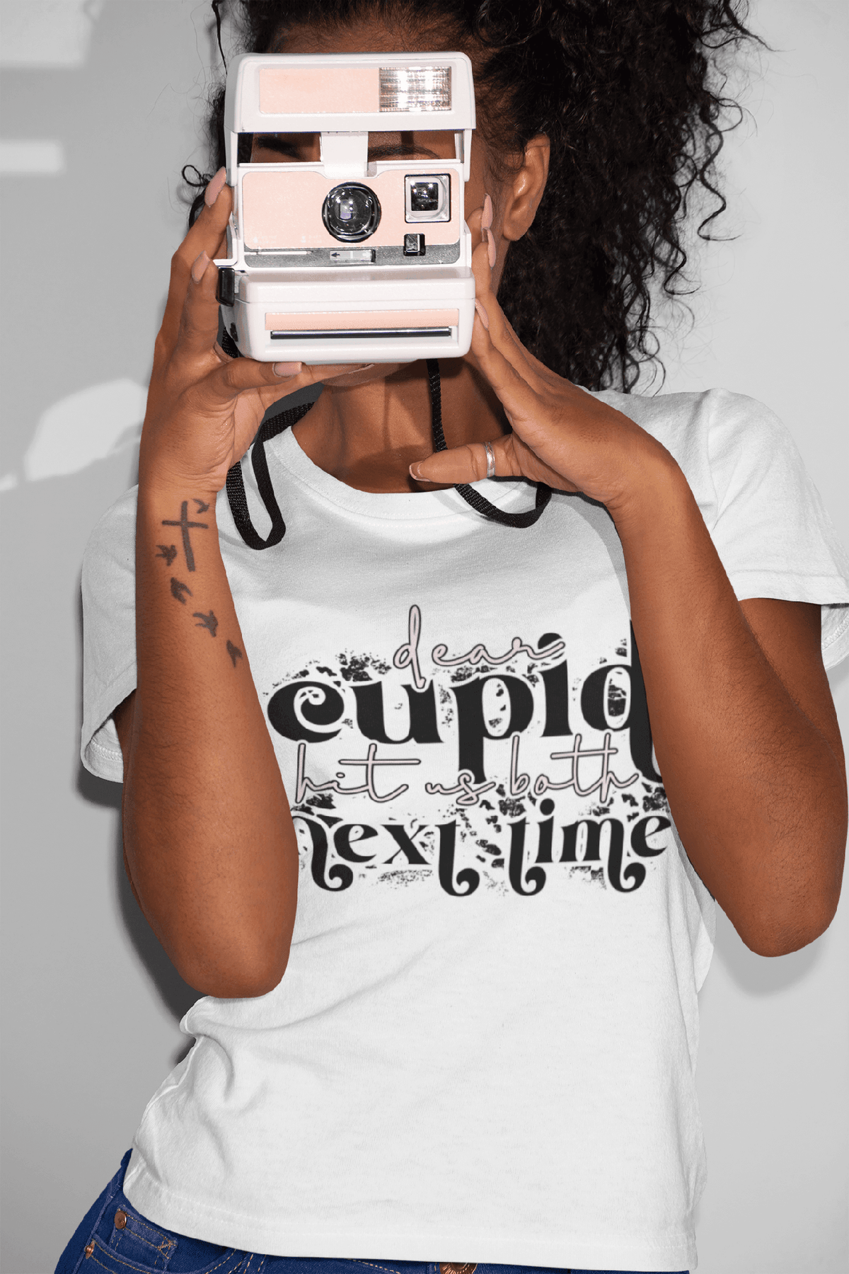 Dear Cupid, Hit Us Both Next Time T-Shirt – Punk Anti-Valentine’s Grunge Tee-White-S-Regular Fit Tee-StylinArts