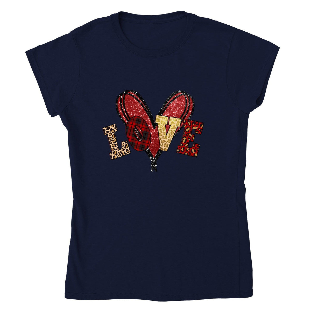 Women’s Leopard Print LOVE Heart Balloon Valentine’s Day T-Shirt-White-S-Regular Fit Tee-StylinArts