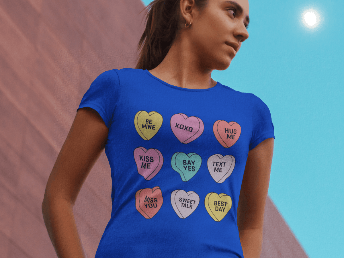 Sweet Talk Conversation Hearts Valentine’s Day T-Shirt-Royal-S-Regular Fit Tee-StylinArts