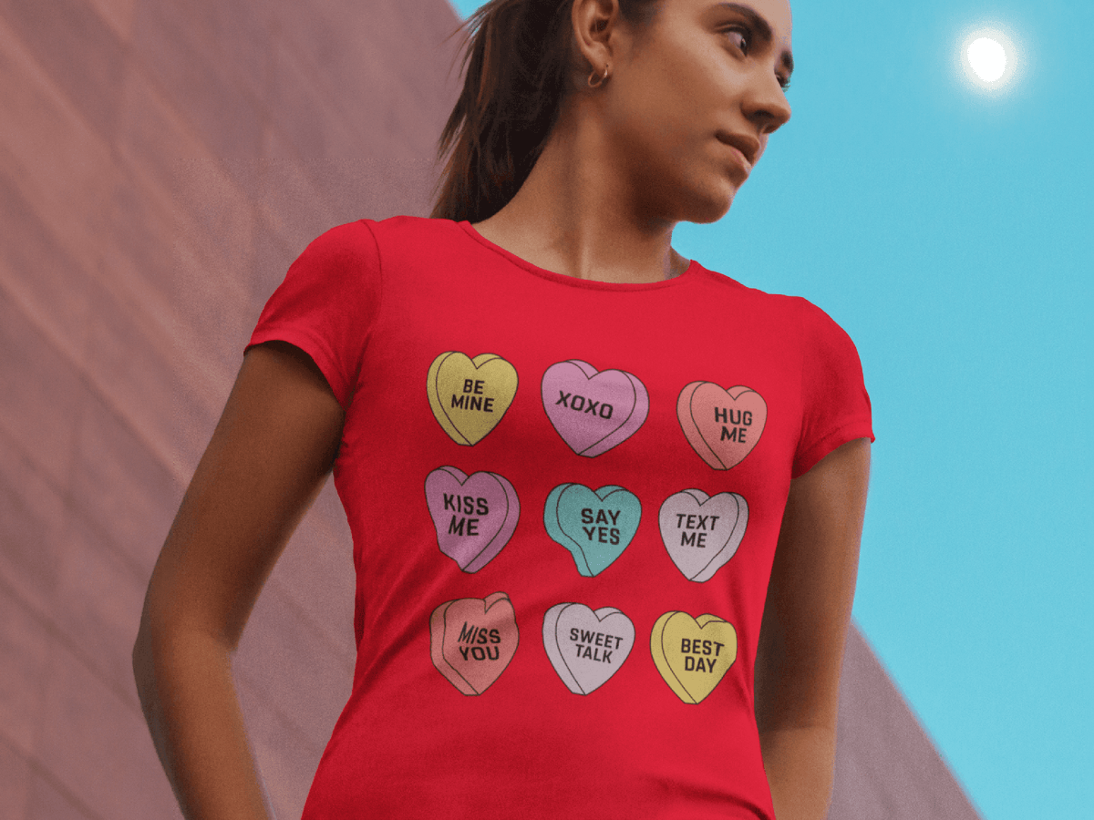 Sweet Talk Conversation Hearts Valentine’s Day T-Shirt-White-S-Regular Fit Tee-StylinArts