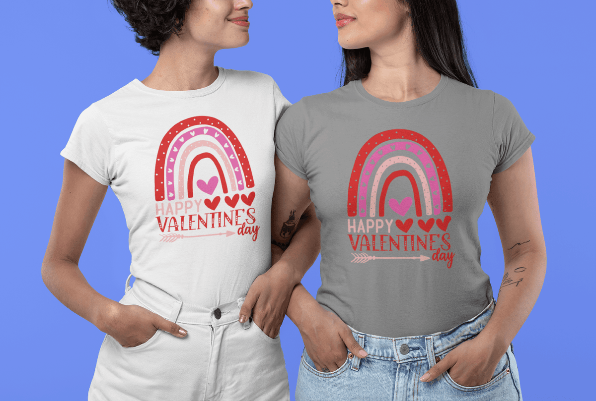 Happy Valentine’s Day Rainbow Hearts Tee-White-S-Regular Fit Tee-StylinArts