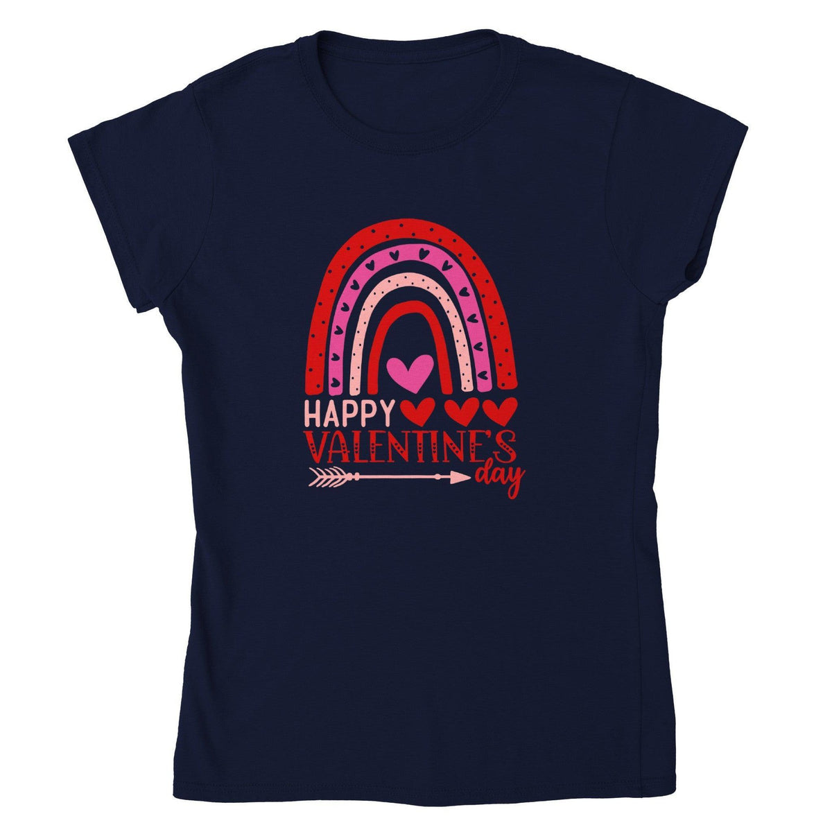 Happy Valentine’s Day Rainbow Hearts Tee-White-S-Regular Fit Tee-StylinArts