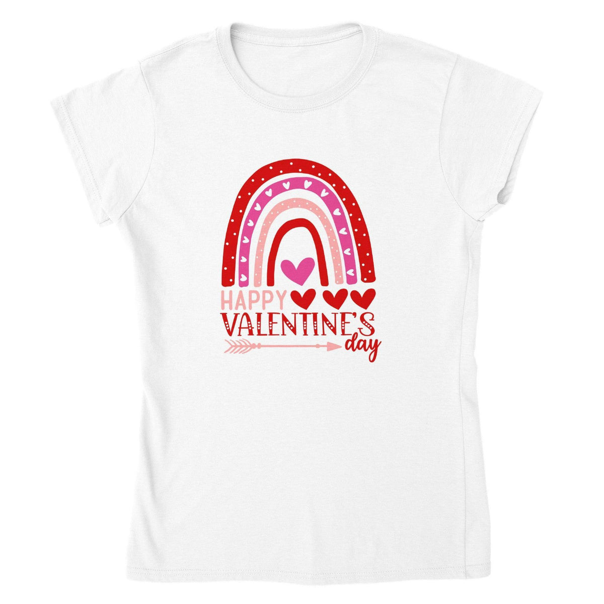 Happy Valentine’s Day Rainbow Hearts Tee-White-S-Regular Fit Tee-StylinArts