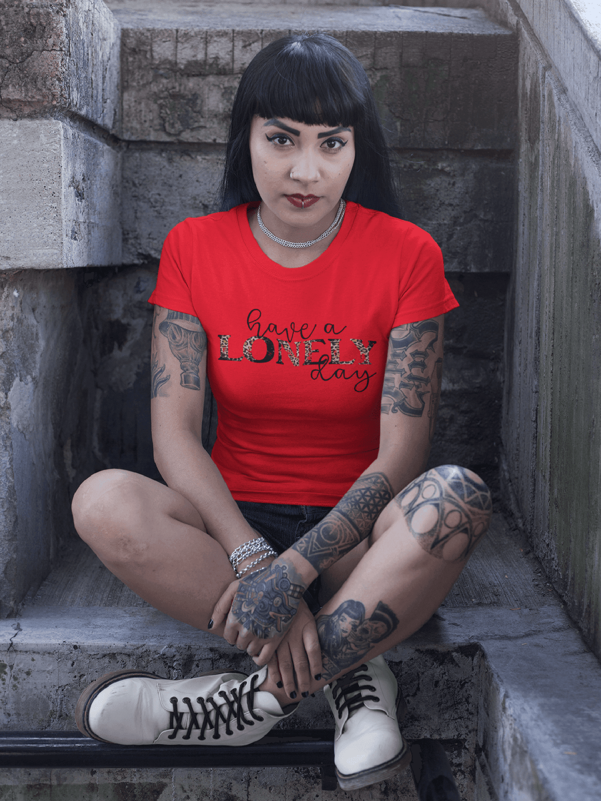 Have a Lonely Day Anti-Valentine’s T-Shirt – Leopard Print Goth Edition-Red-S-Regular Fit Tee-StylinArts