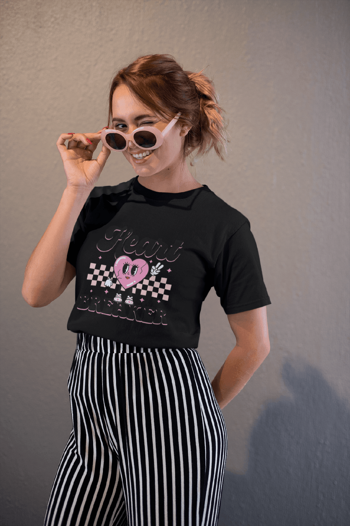 Heart Breaker Valentine’s T-Shirt – Retro Cartoon Cute & Cheeky Tee-Black-S-Regular Fit Tee-StylinArts