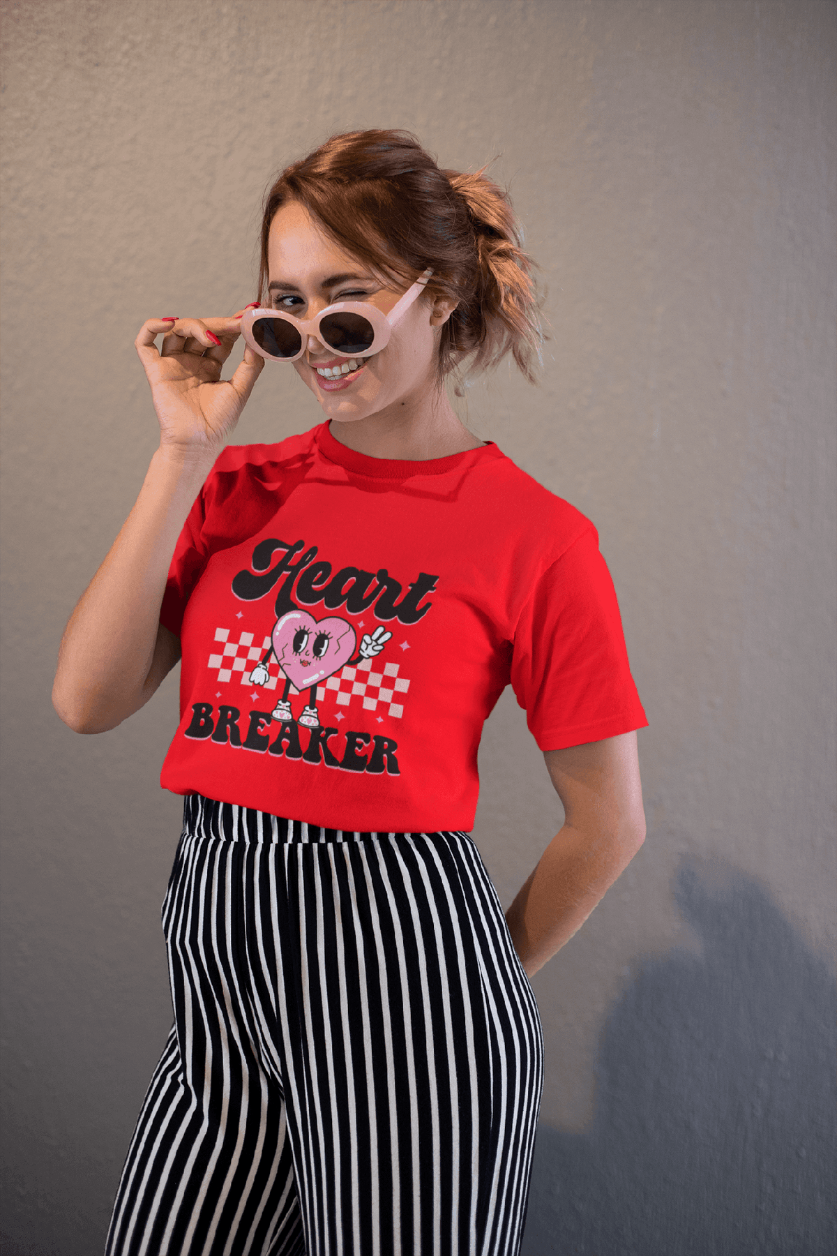 Heart Breaker Valentine’s T-Shirt – Retro Cartoon Cute & Cheeky Tee-Red-S-Regular Fit Tee-StylinArts