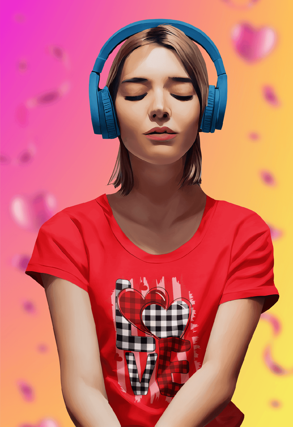 Buffalo Plaid Grunge LOVE Tee-Red-S-Regular Fit Tee-StylinArts