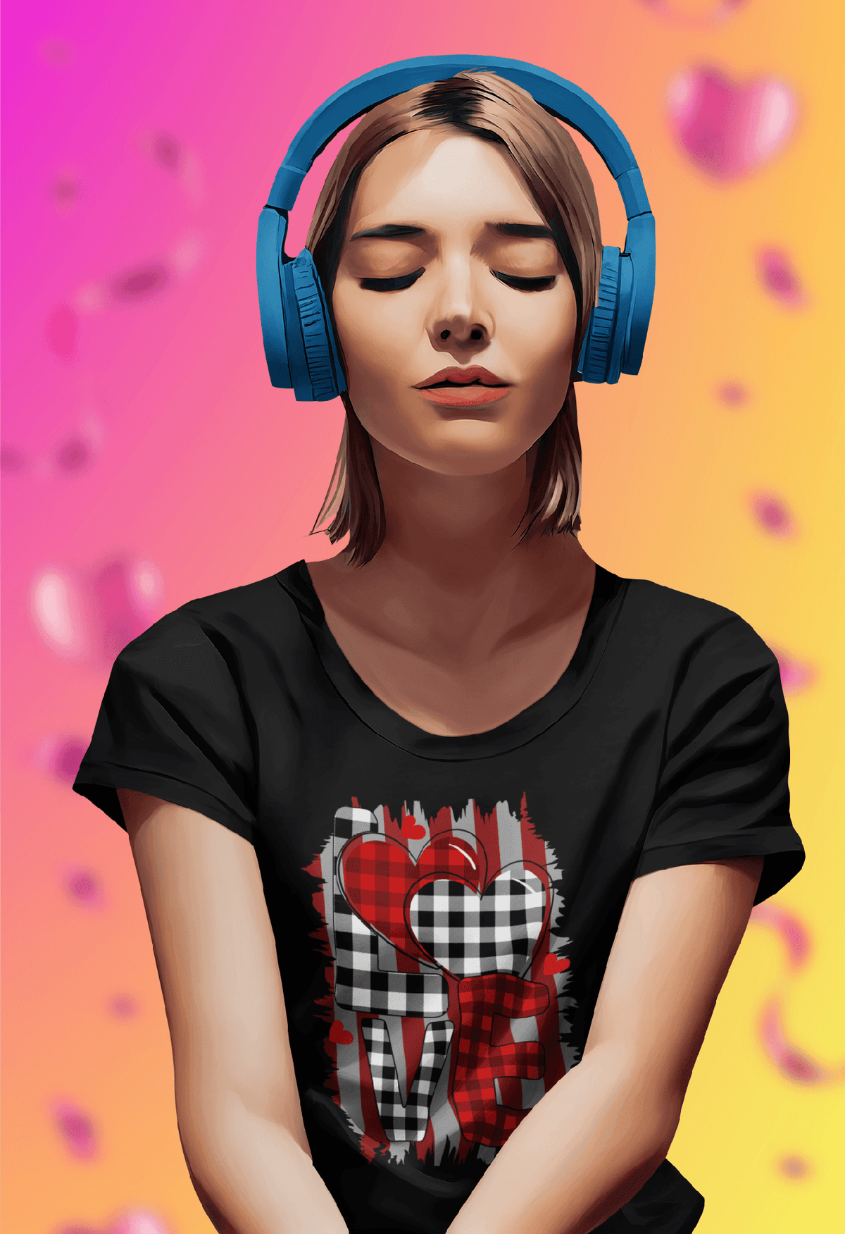 Buffalo Plaid Grunge LOVE Tee-Black-S-Regular Fit Tee-StylinArts