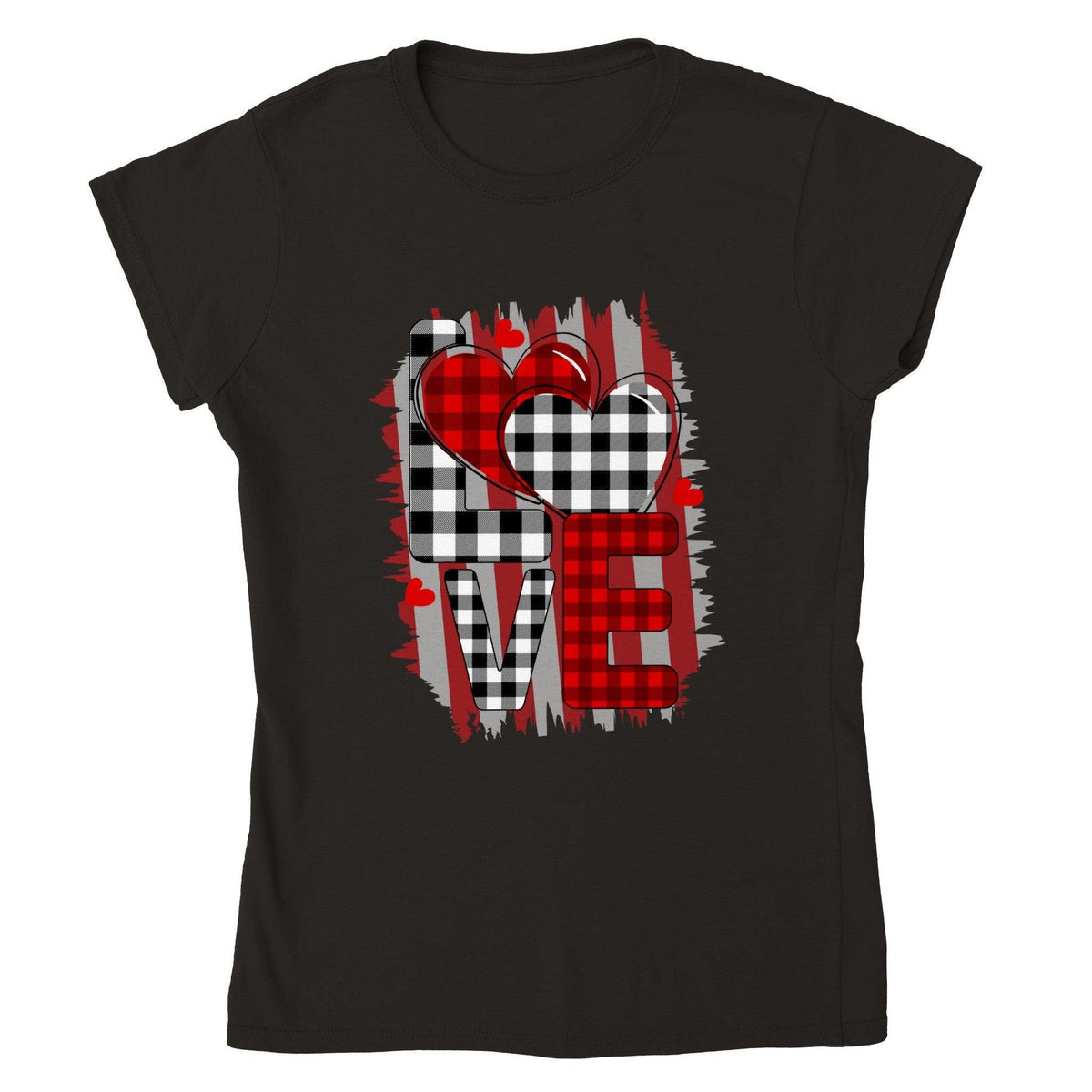Buffalo Plaid Grunge LOVE Tee-White-S-Regular Fit Tee-StylinArts