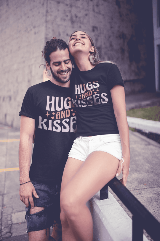 Hugs and Kisses Groovy Valentine’s Day Tee-Black-S-Regular Fit Tee-StylinArts