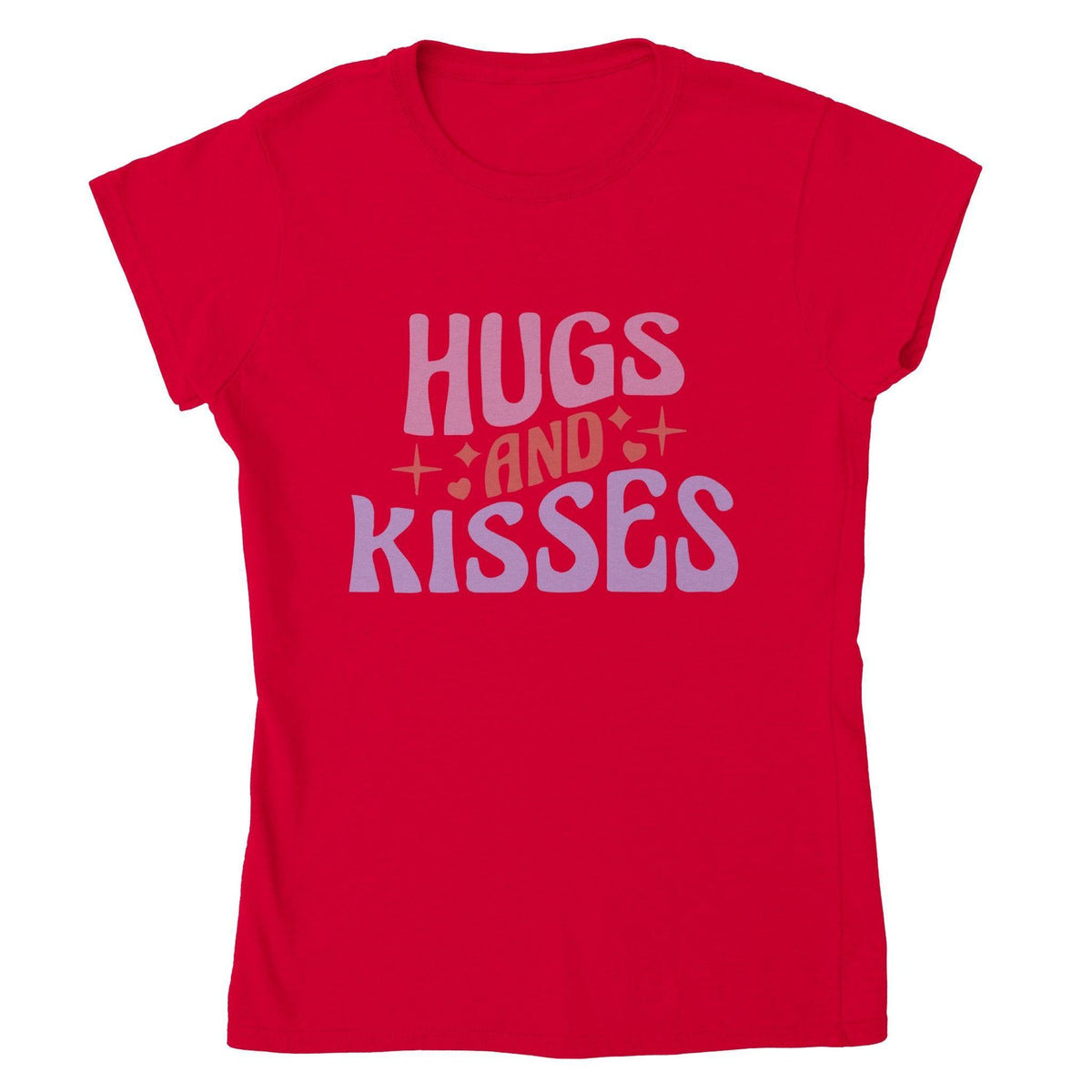 Hugs and Kisses Groovy Valentine’s Day Tee-White-S-Regular Fit Tee-StylinArts