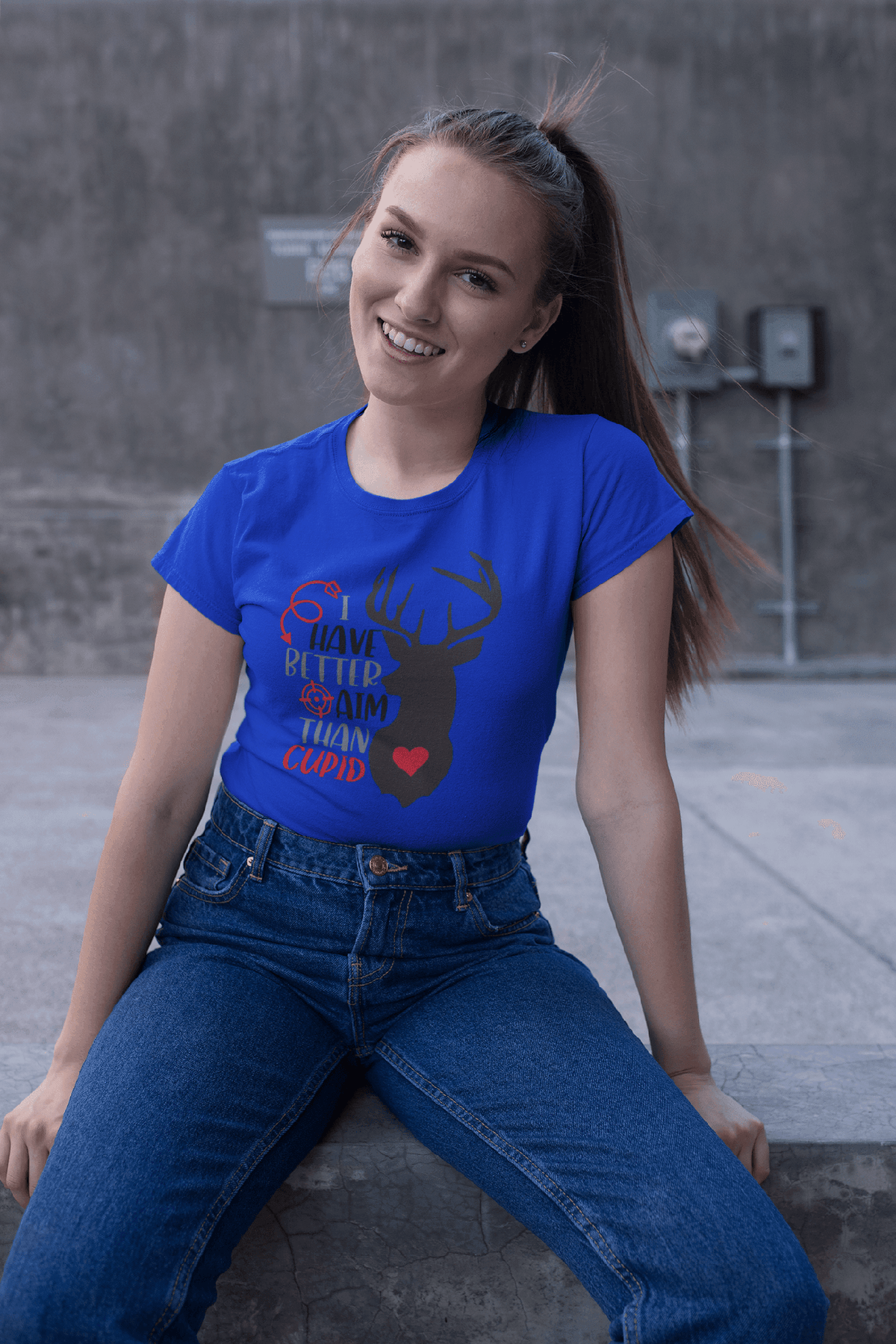 I Have Better Aim Than Cupid T-Shirt – Funny Deer Hunter Valentine’s Tee-Royal-S-Regular Fit Tee-StylinArts