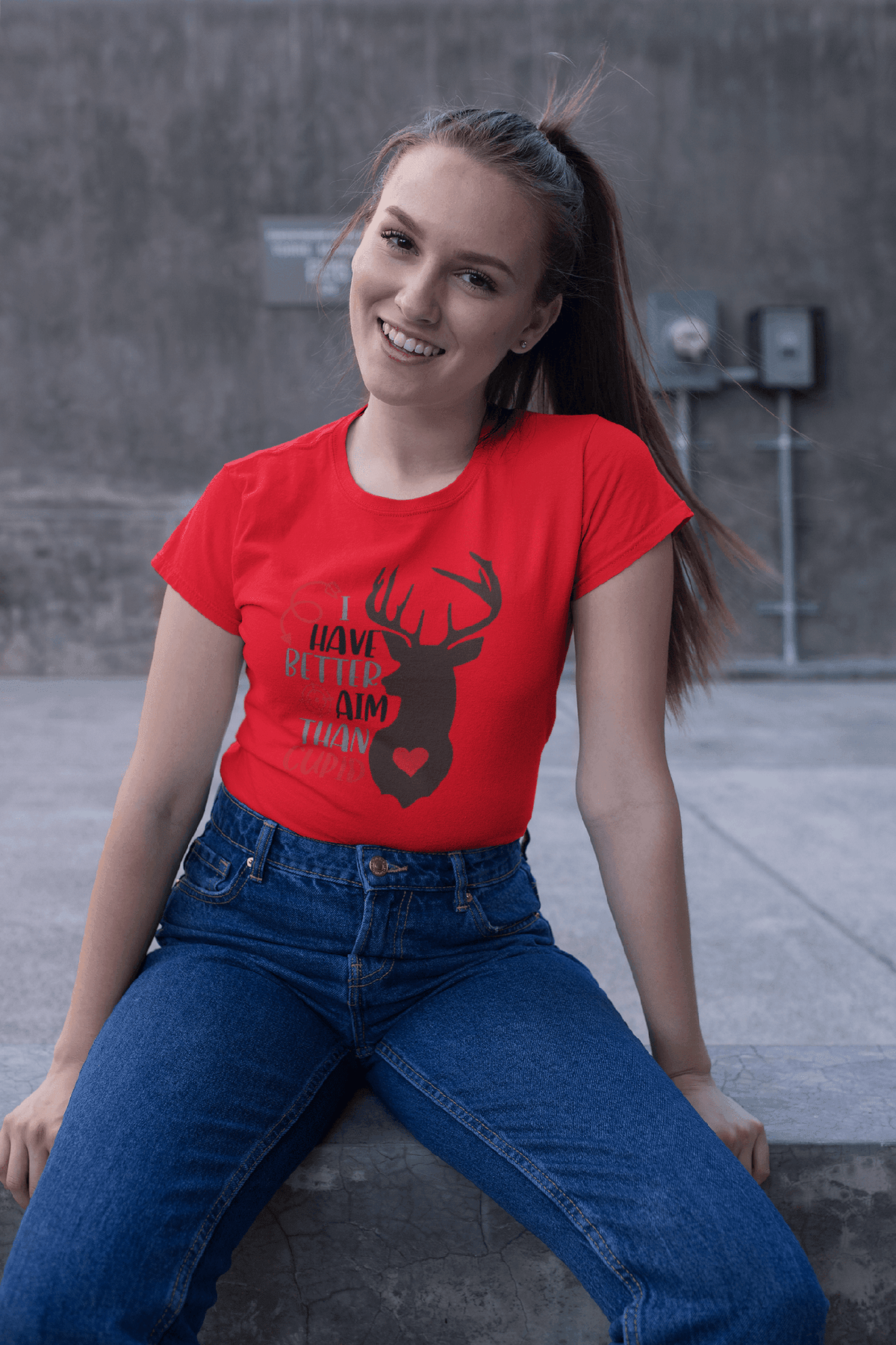 I Have Better Aim Than Cupid T-Shirt – Funny Deer Hunter Valentine’s Tee-Red-S-Regular Fit Tee-StylinArts