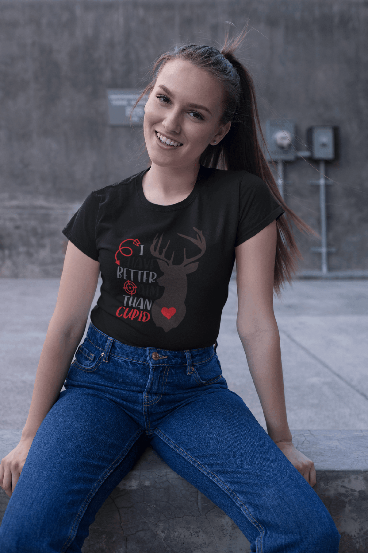 I Have Better Aim Than Cupid T-Shirt – Funny Deer Hunter Valentine’s Tee-Black-S-Regular Fit Tee-StylinArts