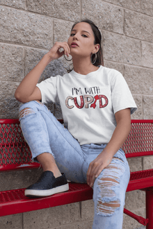 I’m With Cupid Valentine’s T-Shirt – Playful Arrow & Heart Graphic Tee