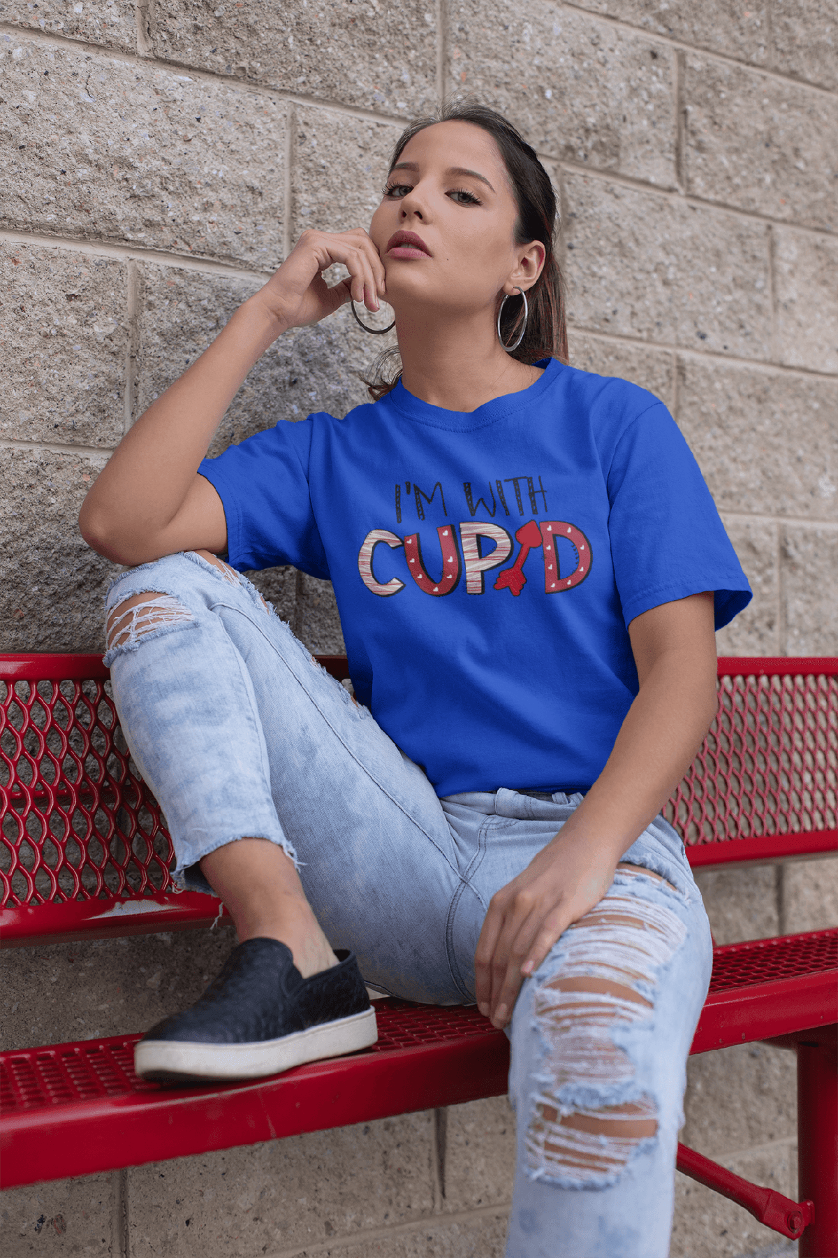 I’m With Cupid Valentine’s T-Shirt – Playful Arrow & Heart Graphic Tee-Royal-S-Regular Fit Tee-StylinArts