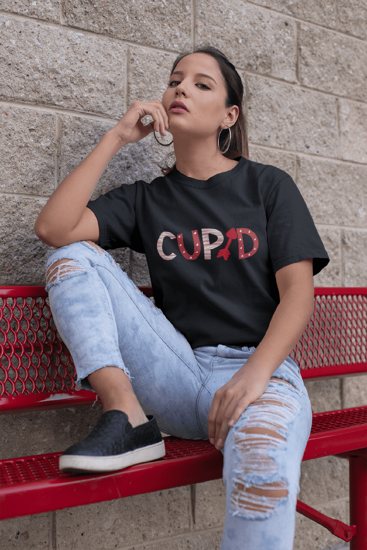 I’m With Cupid Valentine’s T-Shirt – Playful Arrow & Heart Graphic Tee-White-S-Regular Fit Tee-StylinArts