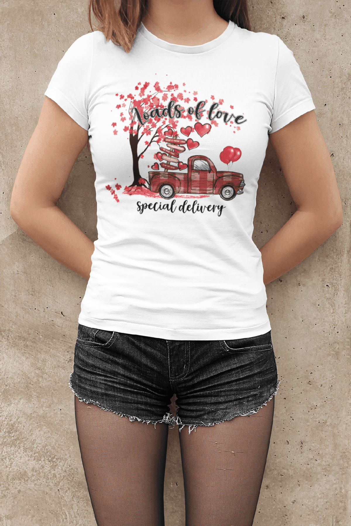 Plaid Vintage Truck Valentine’s T-Shirt – Loads of Love Special Delivery Tee-White-S-Regular Fit Tee-StylinArts
