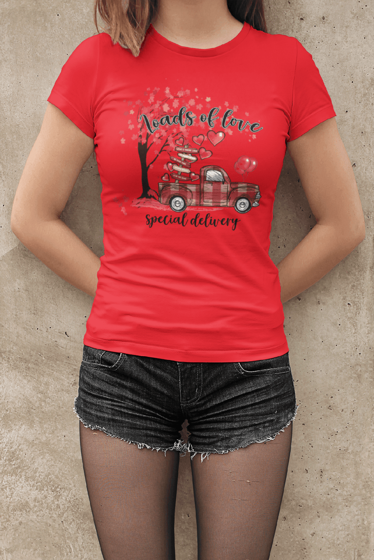 Plaid Vintage Truck Valentine’s T-Shirt – Loads of Love Special Delivery Tee-Red-S-Regular Fit Tee-StylinArts
