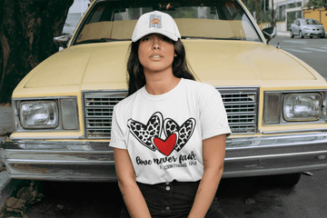 Love Never Fails Leopard Heart Valentine’s Day Tee-White-S-Regular Fit Tee-StylinArts