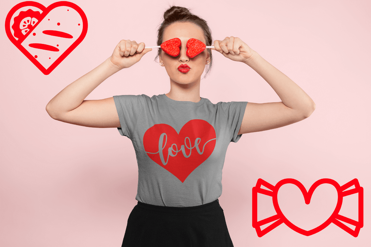 Candy Heart Script “Love” Valentine’s Tee-Sports Grey-S-Regular Fit Tee-StylinArts